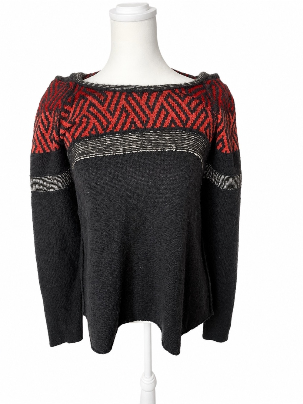 Free People Hooded Geometric Knit Sweater